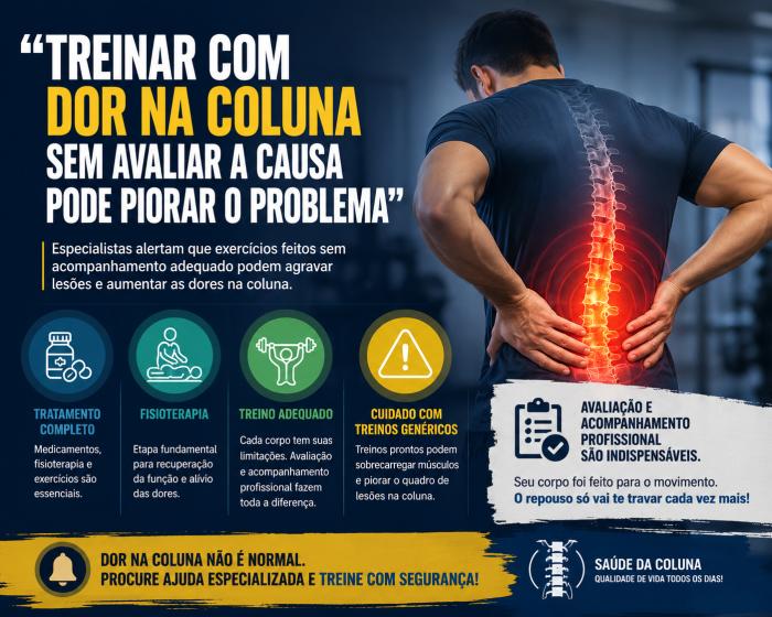 Treinar com dor na coluna sem avaliar a causa pode agravar ainda mais o problema