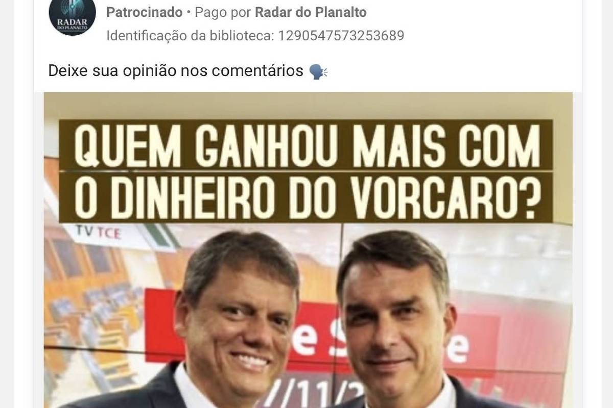 Redes sociais têm anúncios de R$ 1,3 mi de páginas não identificadas com ataque a Flávio e Tarcísio
