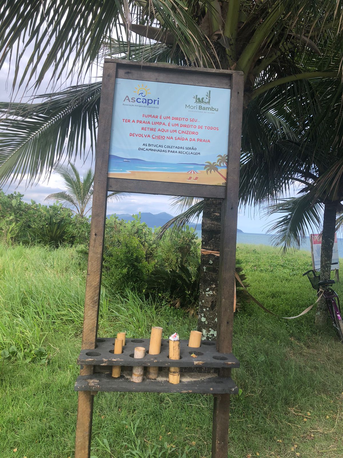 Associação de moradores adota cinzeiros de bambu em Caraguatatuba e transforma bitucas recolhidas da praia em papel