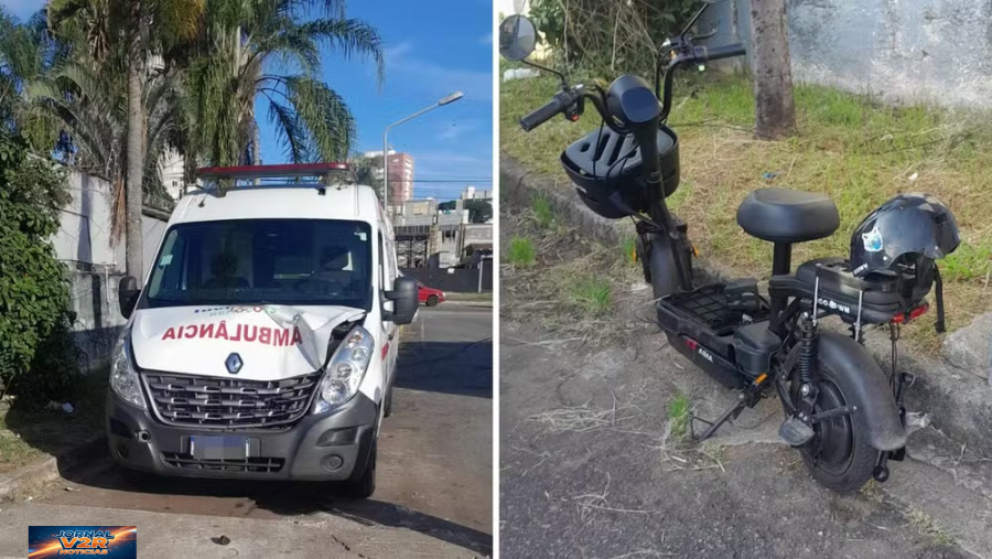Colisão entre ambulância e motocicleta elétrica deixa mulher e criança feridas em São José dos Campos