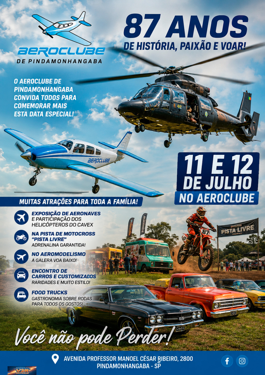 Aeroclube de Pindamonhangaba comemora 87 anos com programação especial e entrada gratuita neste fim de semana