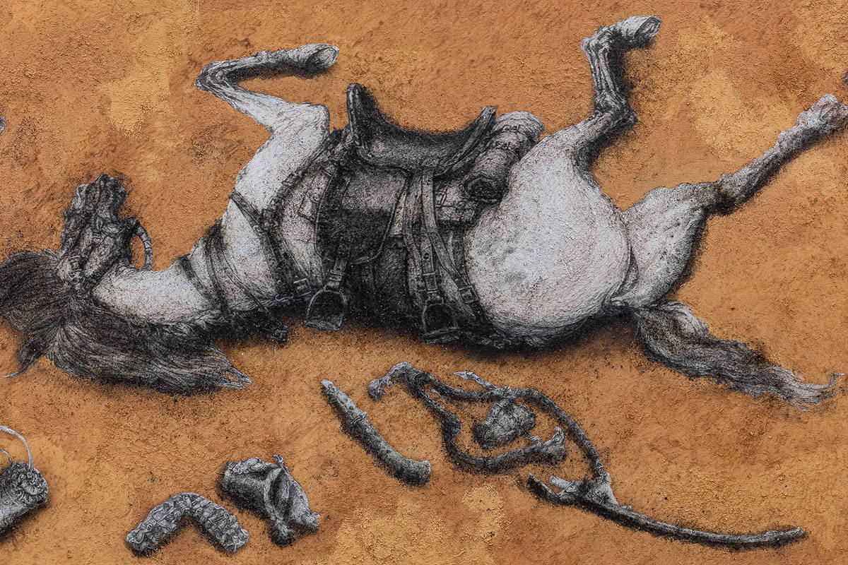 Artista Igor Vidor cria com terra e pólvora para lembrar o massacre de Canudos