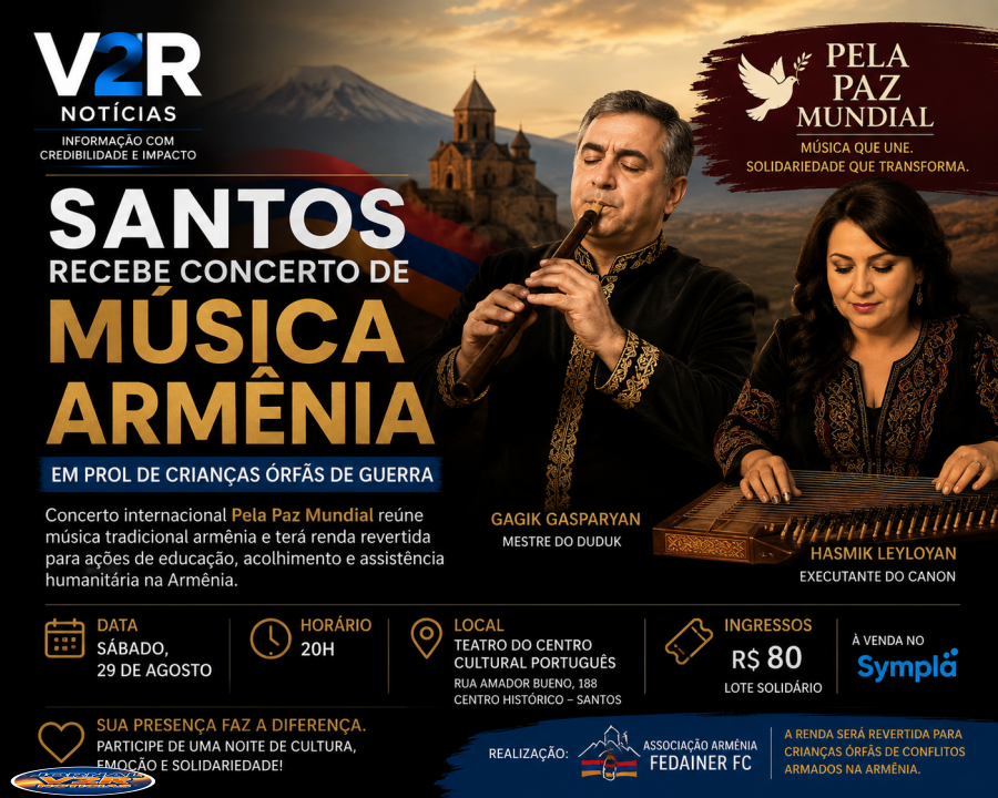 Santos recebe concerto internacional que transforma música armênia em solidariedade