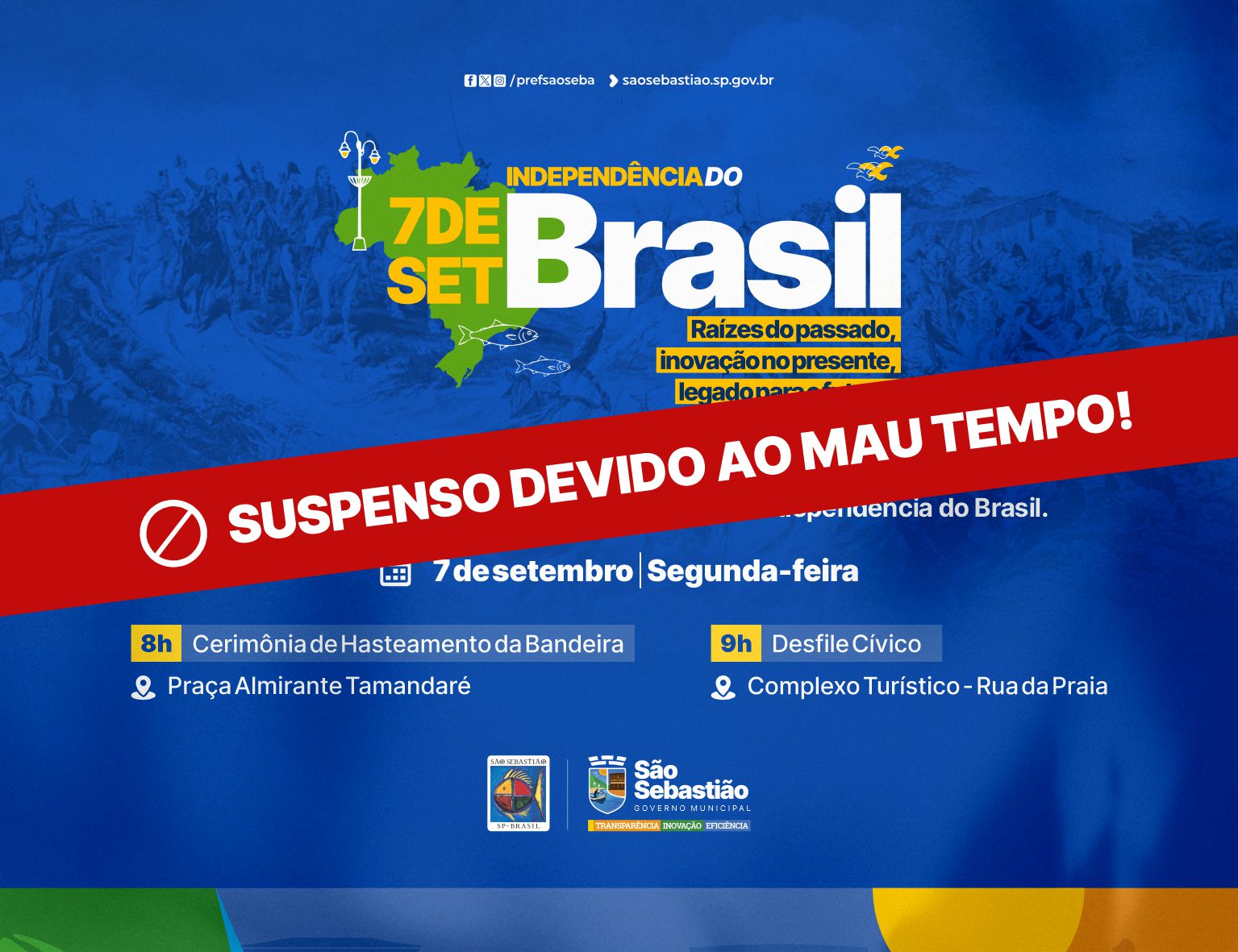 São Sebastião suspende Desfile da Independência por previsão de mau tempo