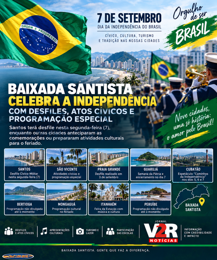Baixada Santista celebra a Independência com desfiles, atos cívicos e programação especial
