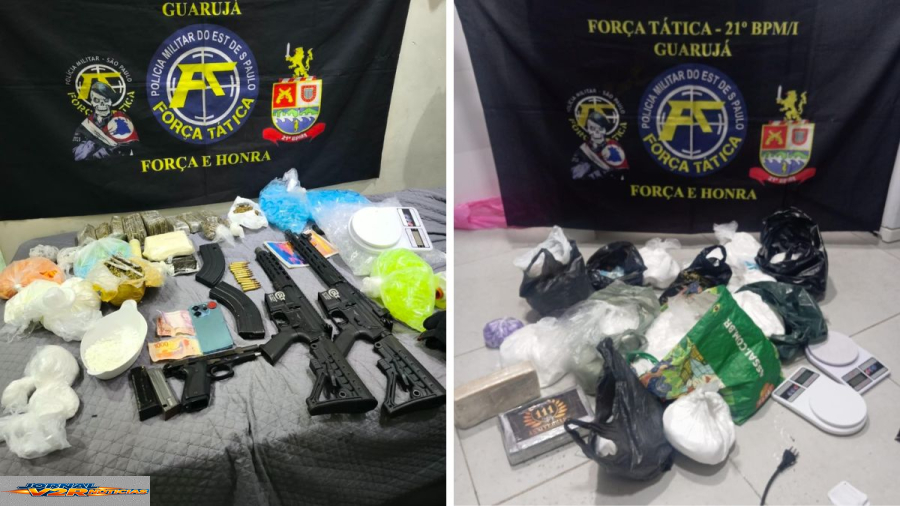 Força Tática apreende fuzis, pistola e quase 29 quilos de drogas em Guarujá