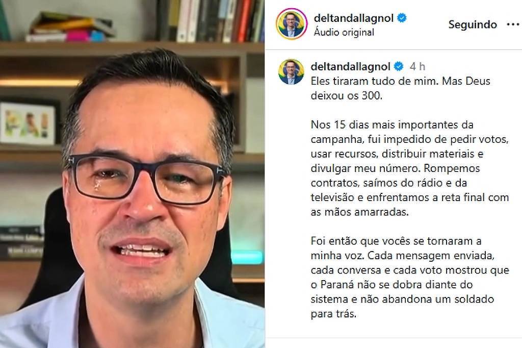 Deltan chora em vídeo, cita Deus e diz que foi censurado por ministro 'amigo de Moraes'