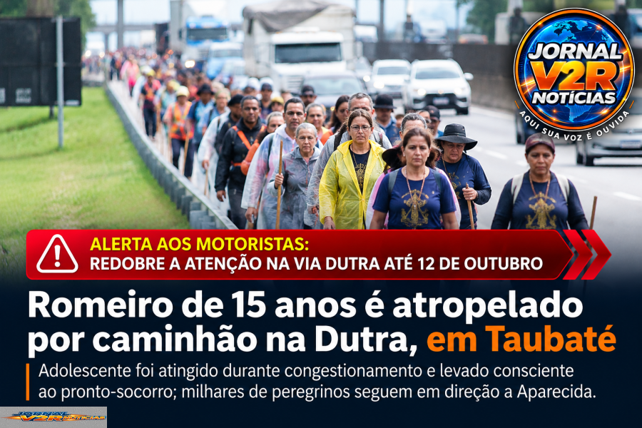 Romeiro de 15 anos é atropelado por caminhão na Dutra; motoristas precisam redobrar a atenção até 12 de outubro