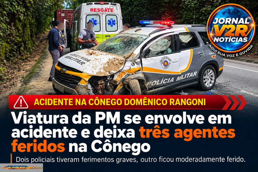 Acidente com viatura da Polícia Rodoviária deixa três policiais feridos na Cônego Domênico Rangoni
