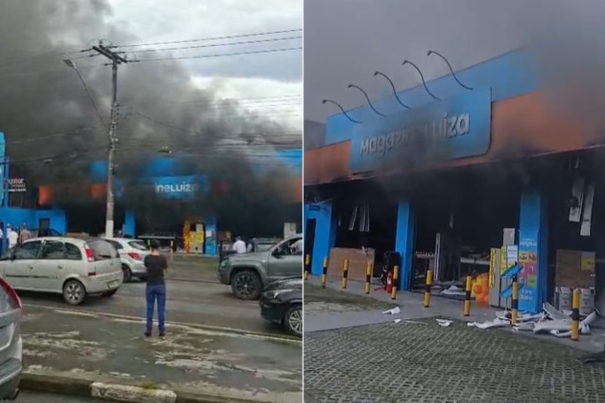 Incêndio atinge loja do Magazine Luiza no litoral de SP; VÍDEO