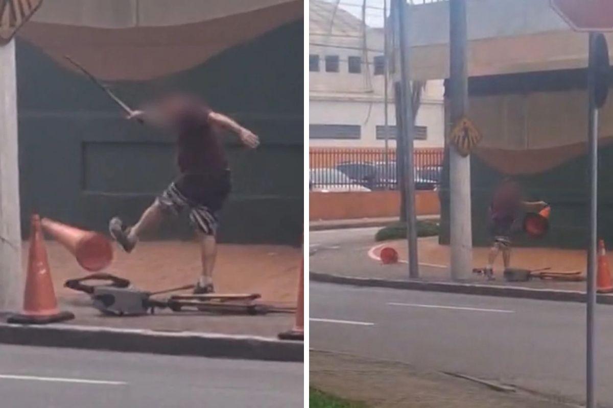 Vídeo: homem é investigado por derrubar e danificar radar móvel durante fiscalização de trânsito em São José dos Campos