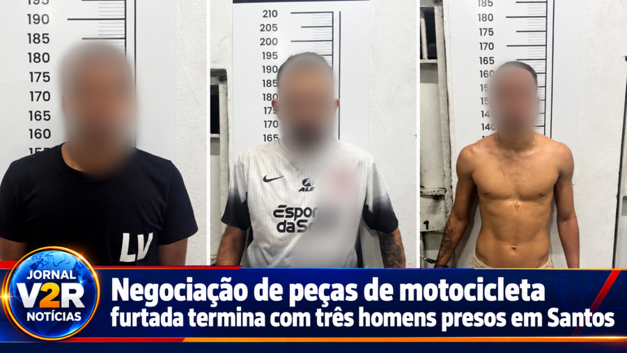 Negociação de peças de motocicleta furtada termina com três homens presos em Santos