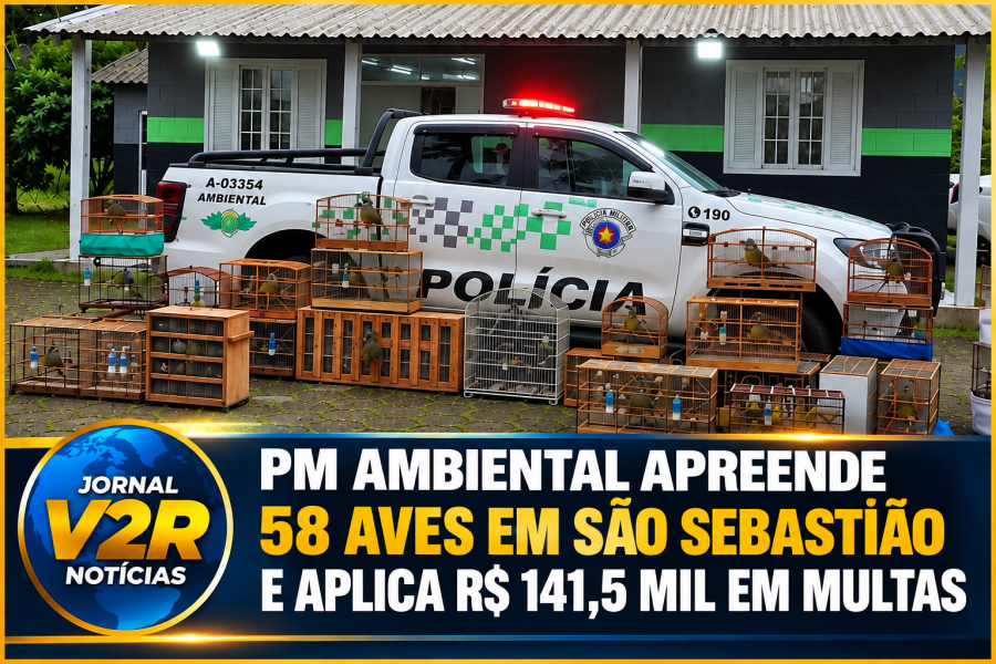 Polícia Ambiental apreende 58 aves em São Sebastião e aplica R$ 141,5 mil em multas