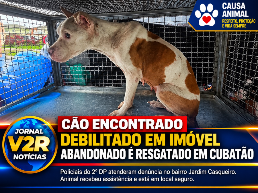 Cão encontrado debilitado em imóvel abandonado é resgatado em Cubatão