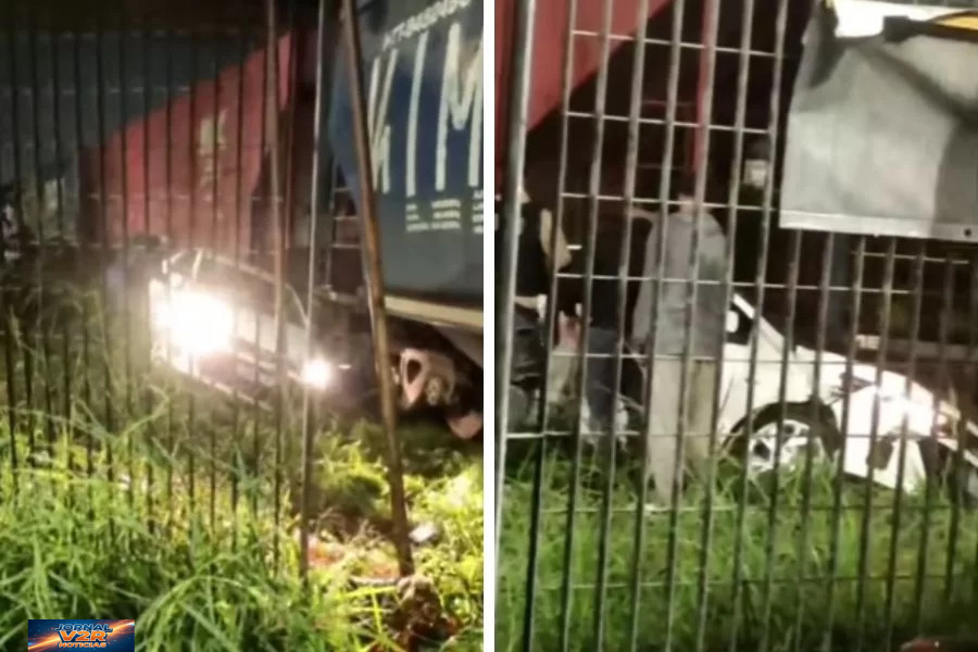Carro é arrastado por trem após colisão em passagem de nível no Guarujá