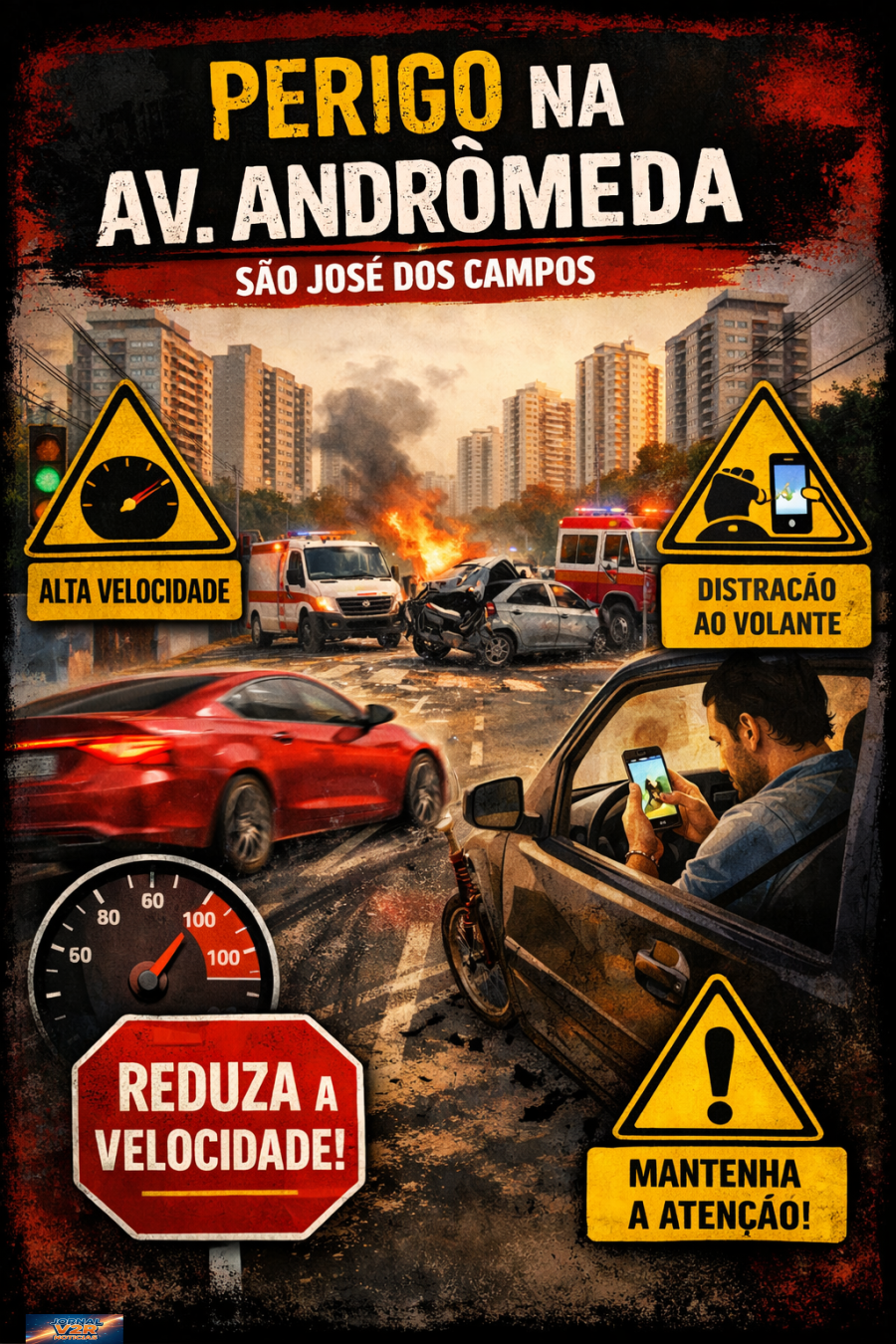 Colisão grave mobiliza equipes de resgate na Avenida Andrômeda, em São José dos Campos