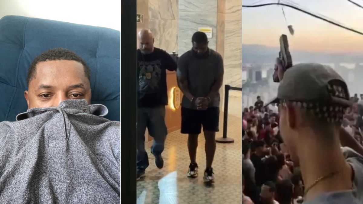 Vídeo mostra momento em que MC Urubuzinho é preso após ‘baile armado’ em Santos