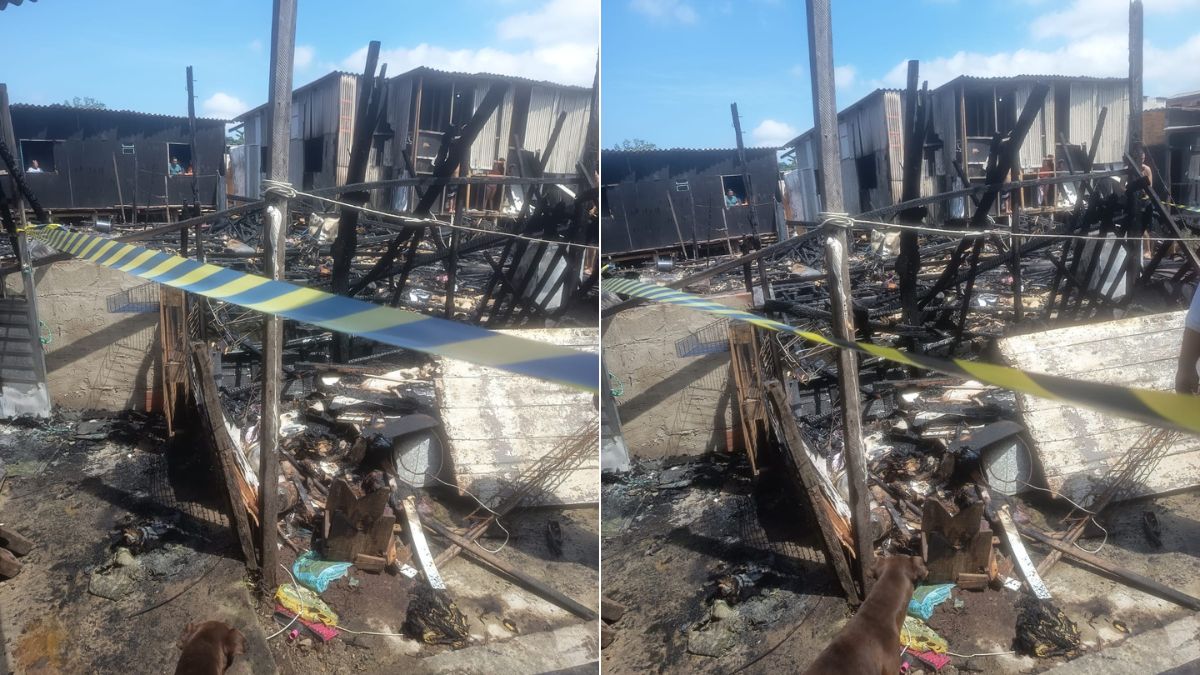 Incêndio atinge seis casas e deixa um cão morto em Cubatão
