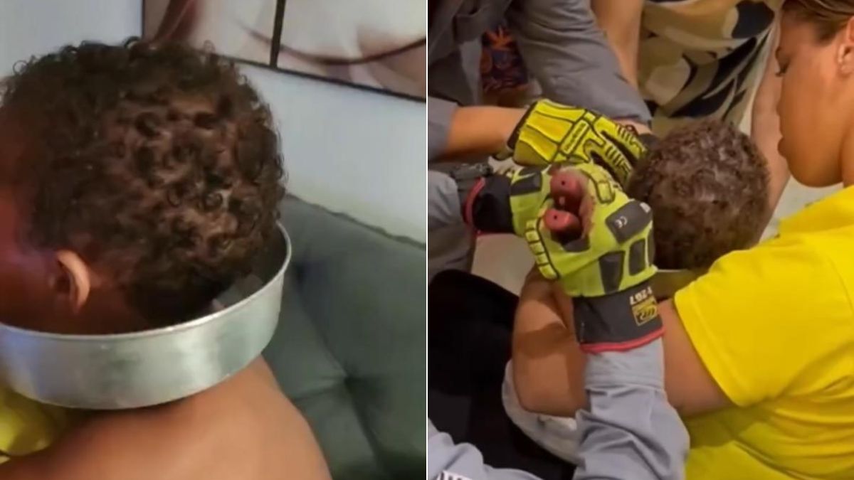 VÍDEO: Bebê é resgatado após prender forma de bolo na cabeça em Praia Grande