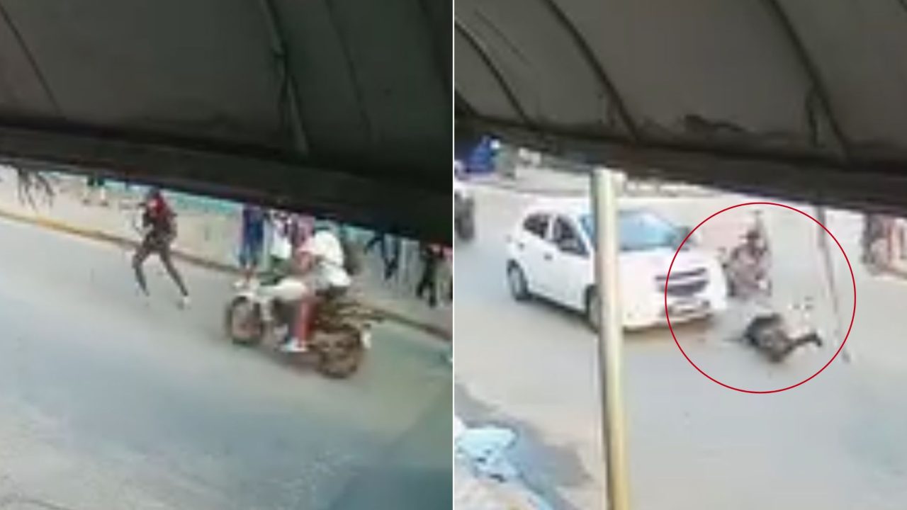 VÍDEO: Adolescente é atropelada por moto ao sair de escola no litoral de SP