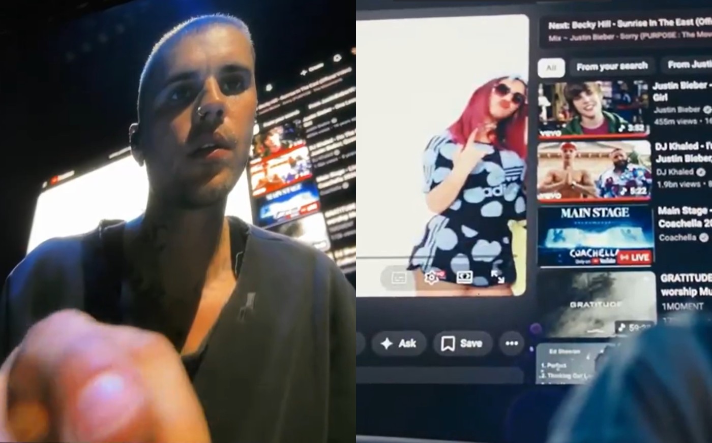 Justin Bieber faz 'karaokê' com clipes antigos no Coachella e divide opiniões de fãs: 'Preguiçoso'